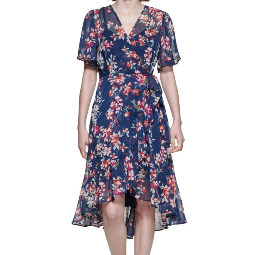 Calvin Klein Floral Sheer Dress with Slip. dress size 10.